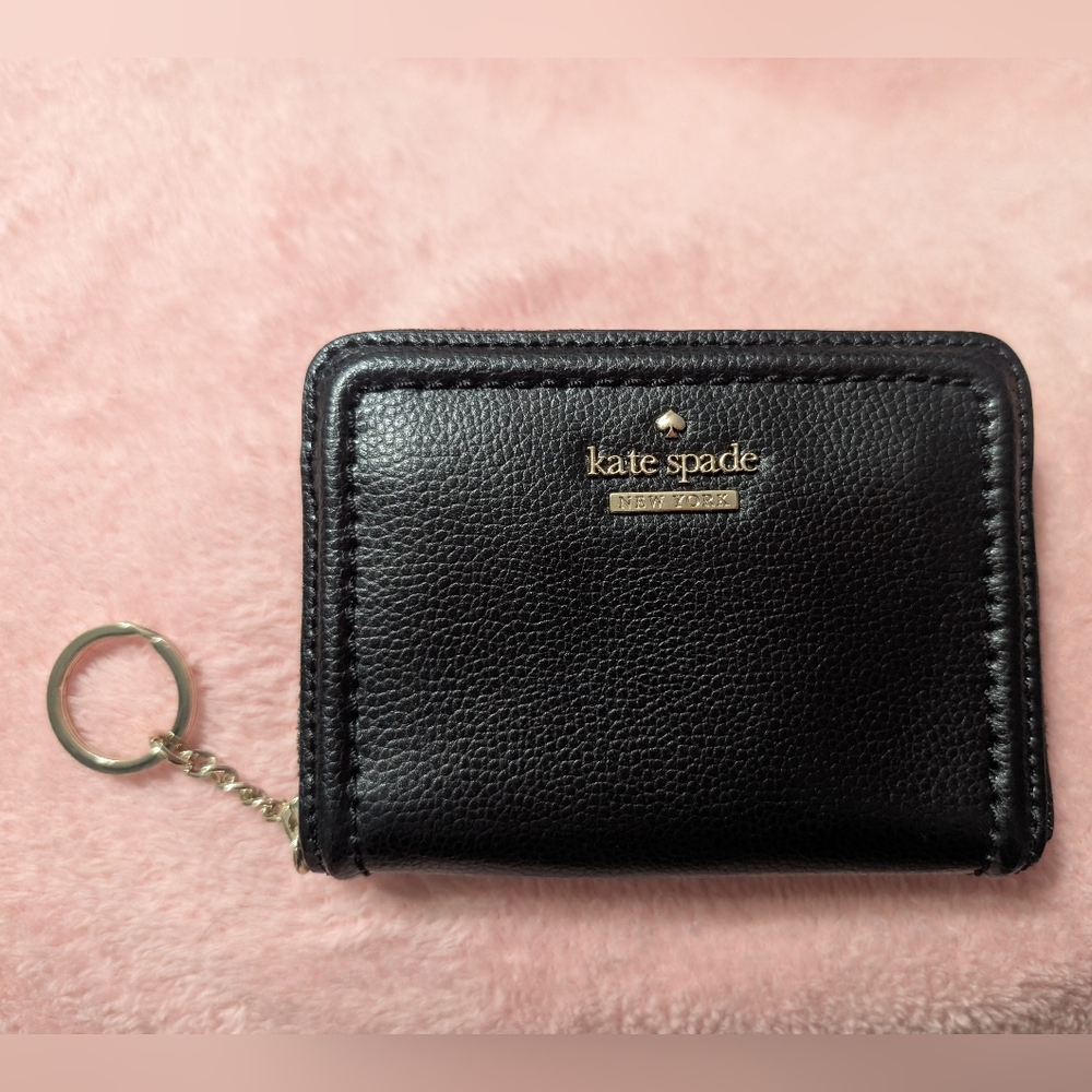 Kate Spade Black Leather Wallet With Silver Details